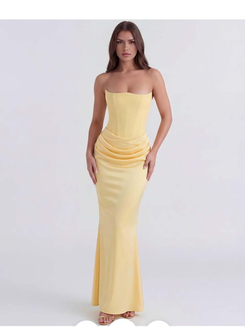 Strapless Yellow Maxi Gown with Draped Waist